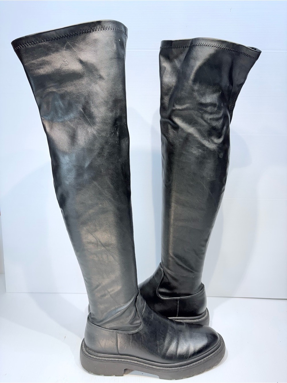 Zara Black Over-the-Knee Leather Riding Boots